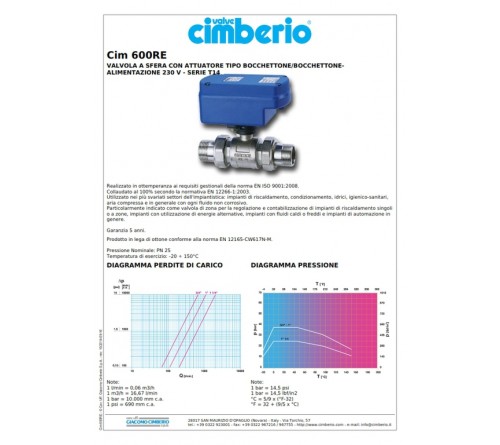 Ηλεκτροβάνα CIM 1'' 600 RE  ΔΙΟΔΗ με 2 Ρακορ Πλήρης  ( CIMBERIO )